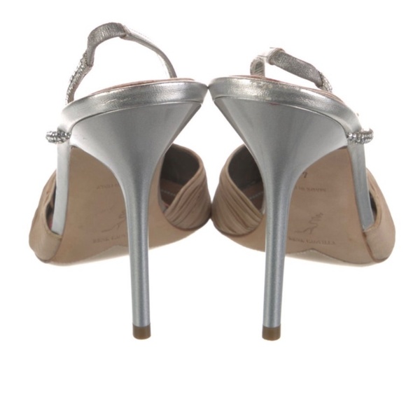 René Caovilla Satin Crystal Embellishments Slingback Pumps